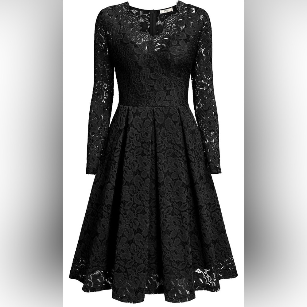 Vintage style long sleeve v-neck swing dress.